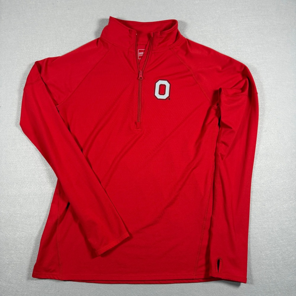 Ohio State Buckeyes Pullover Women Medium Red Quarter Zip Thumbholes‎ Collegiate